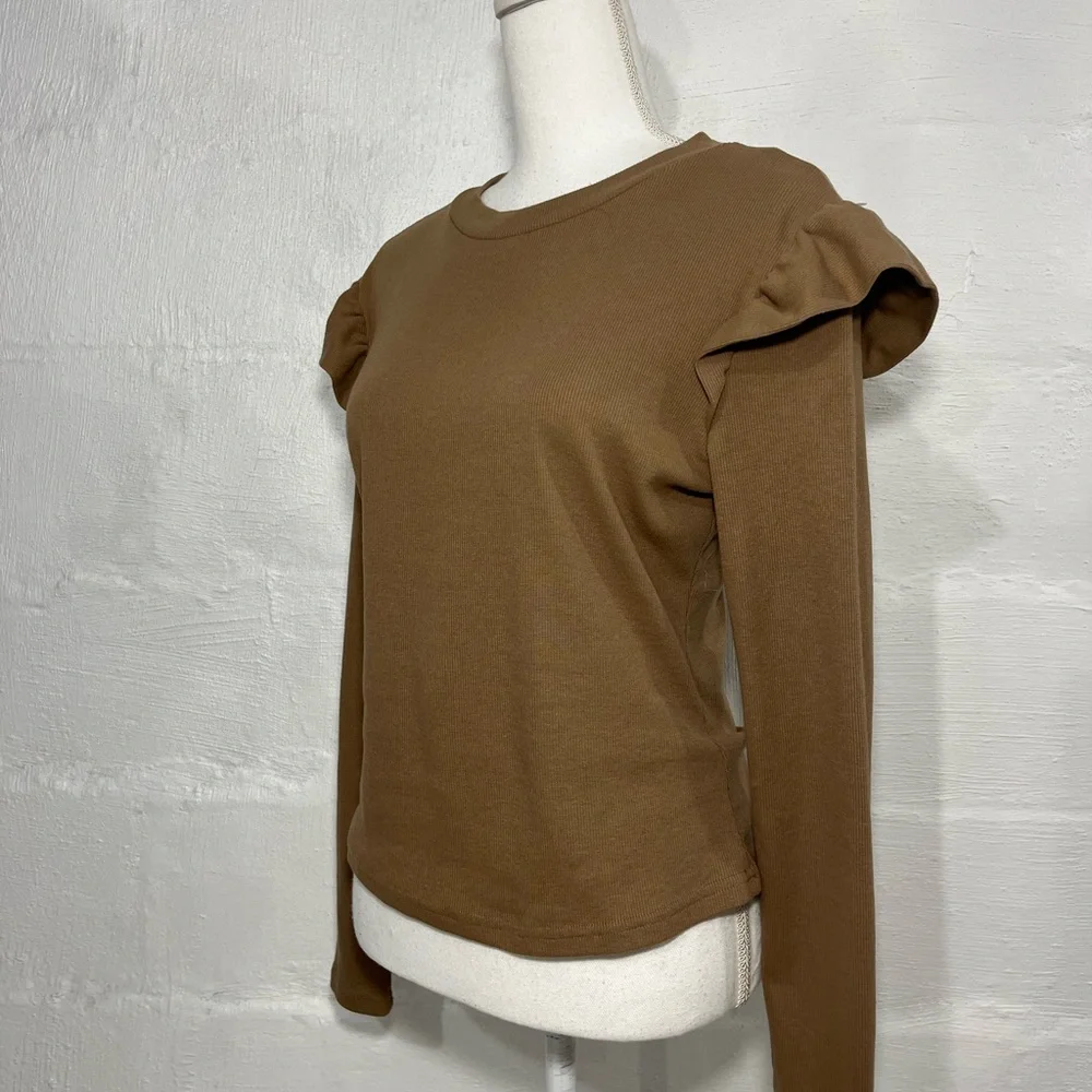 LONG SLEEVE RIBBED RUFFLE DETAIL TOP (847) - Picture 12 of 12